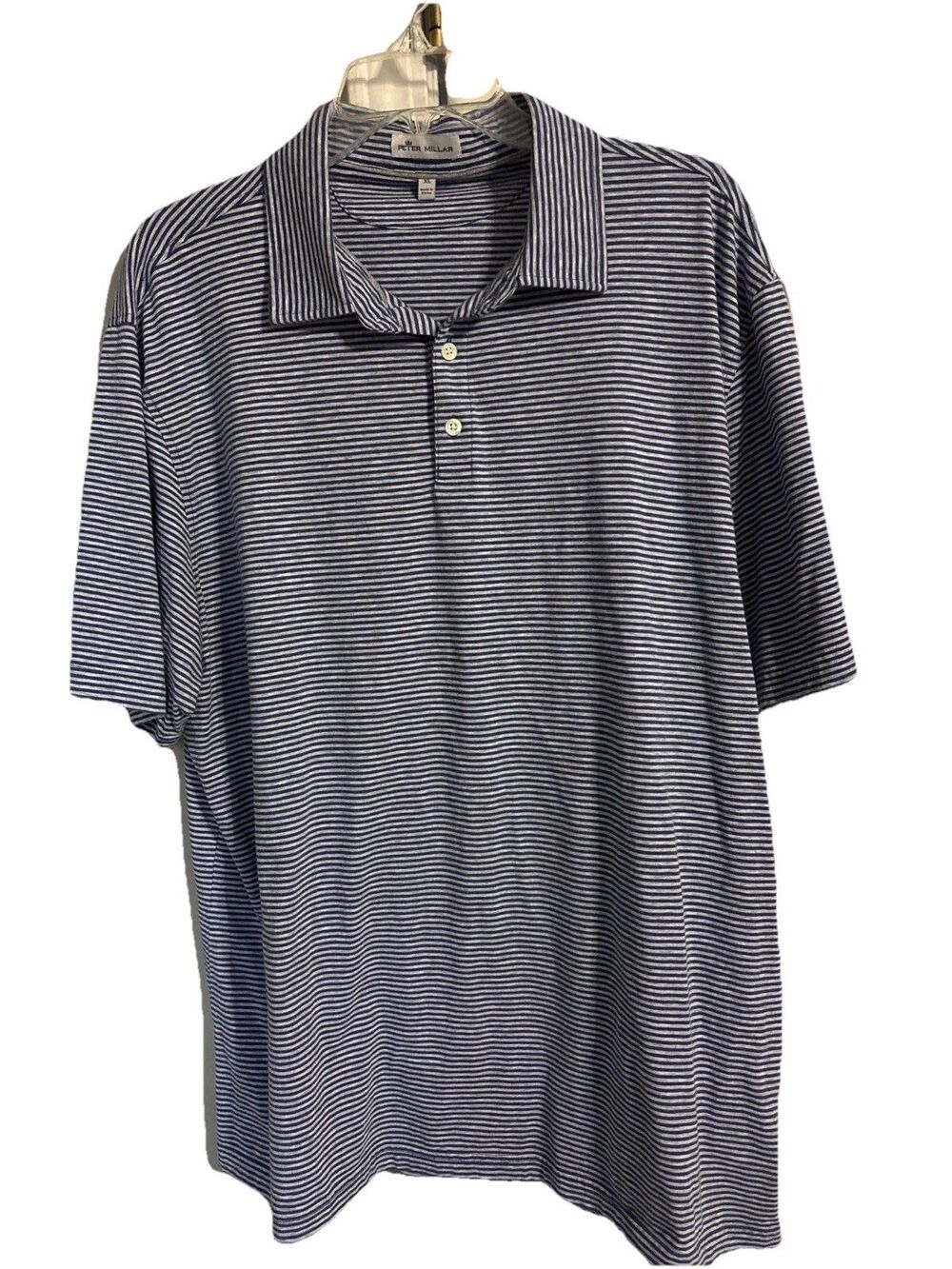 Peter Millar Crown Soft Jupiter Polo XL York Blue Stripe #MF20K20 Silk Blend